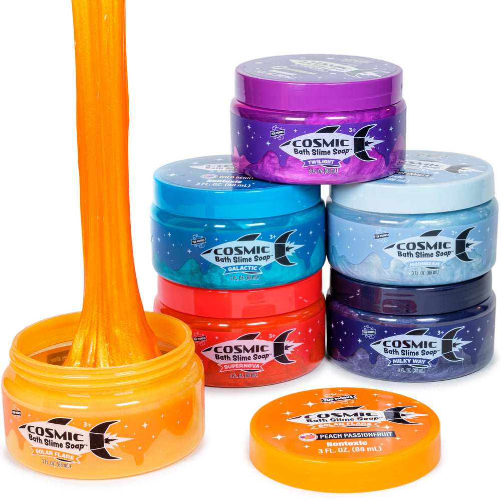 Tub Works Cosmic Bath Slime galactic wild berry jar shows vibrant color with fruity scent for sensory play
