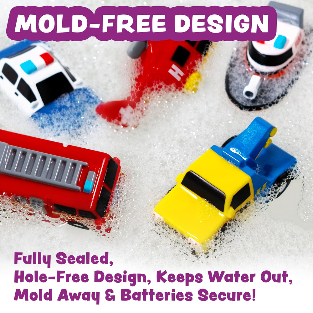 Tub Works Emergency tow truck bath toy shines colors on contact with water.