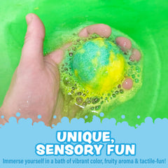 Tub Works jelly bombs reveal slime-like texture as water thickens safely.