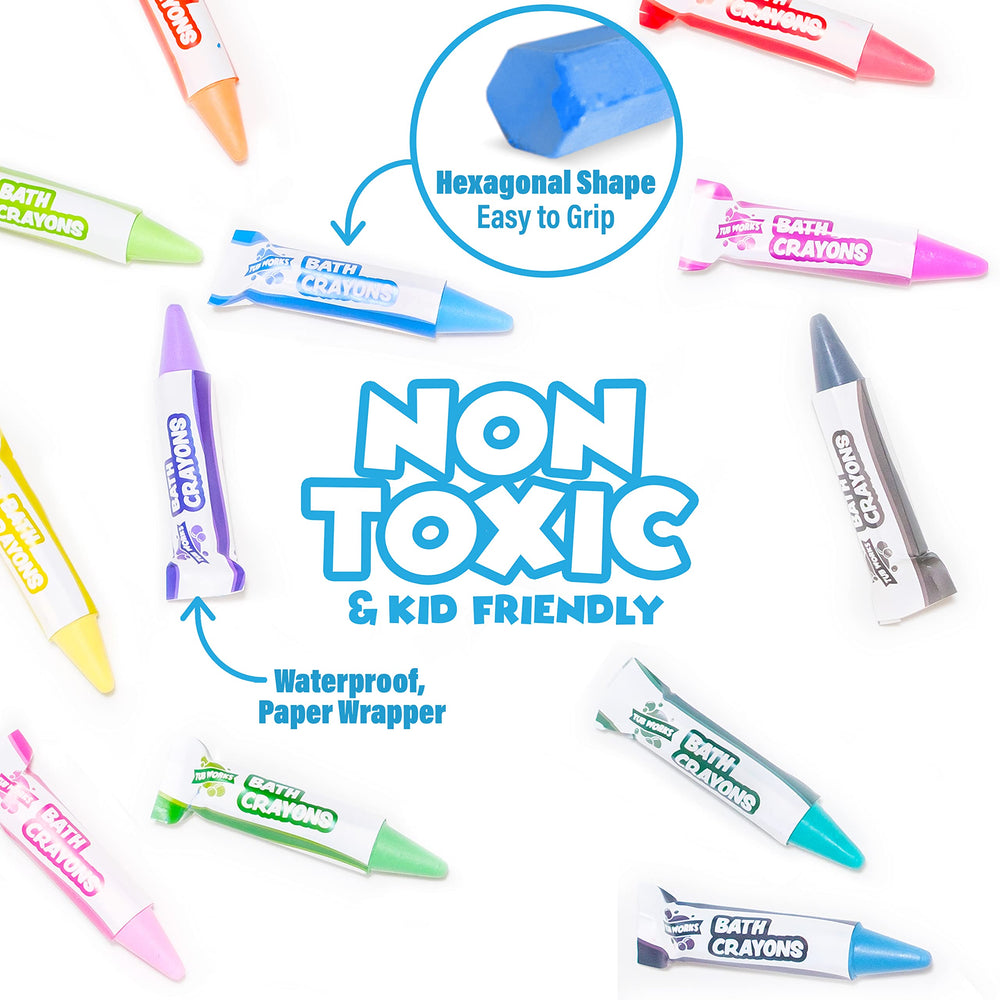 Tub Works crayons floating in water showing resistance to disintegration.