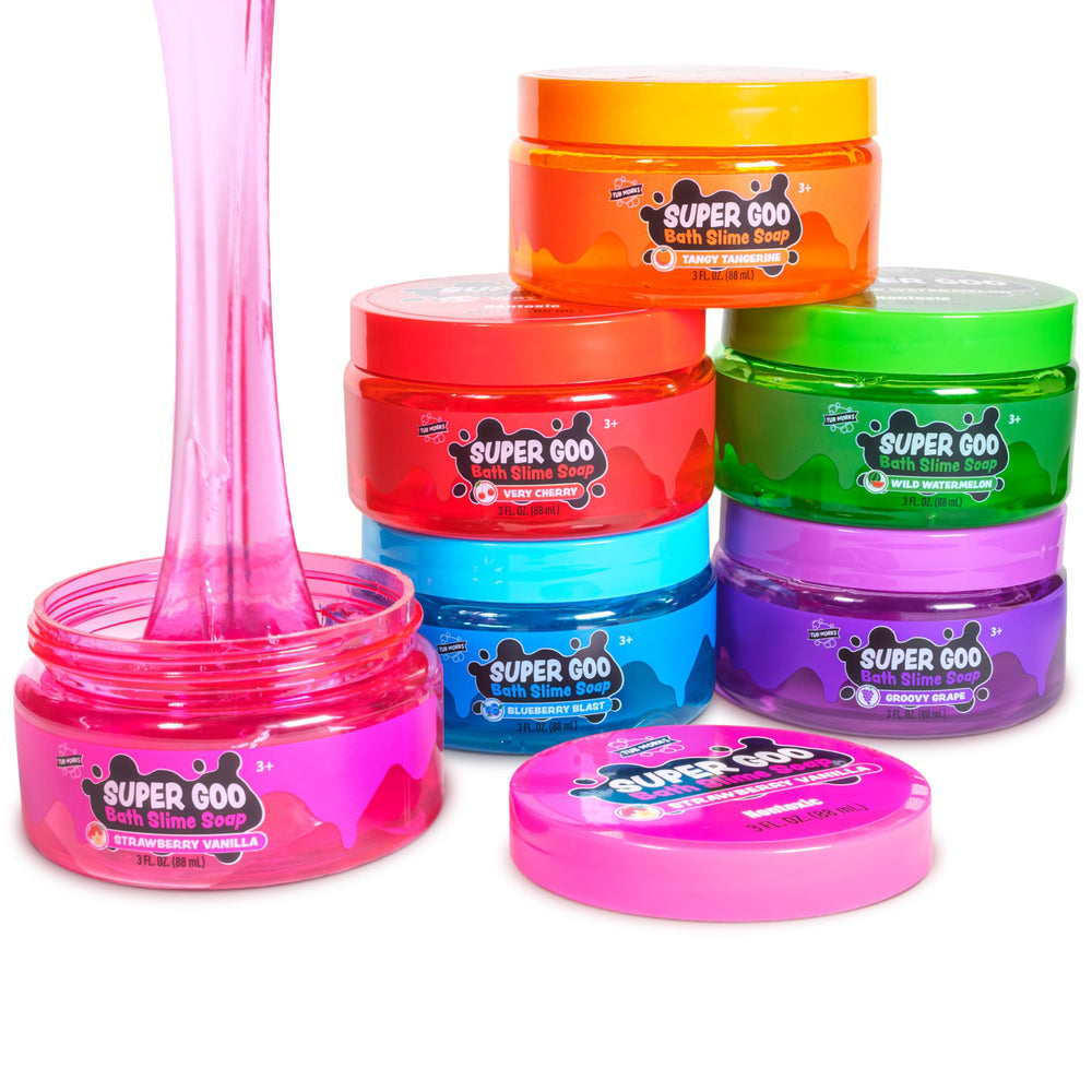 Tub Works Super Goo Bath Slime Blueberry jar for fruity bath fun and gentle cleansing