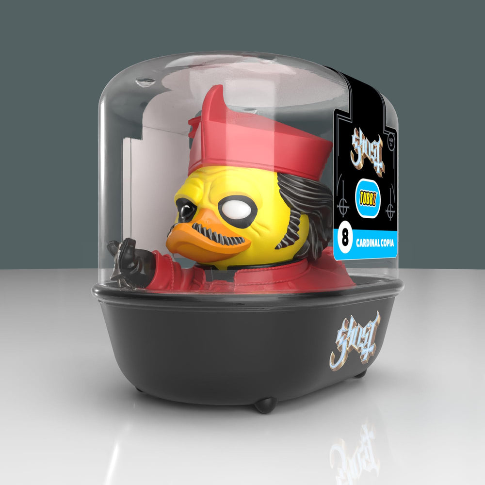 TUBBZ Cardinal Copia duck in stackable display case with Ghost logo.