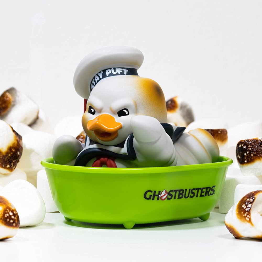 TUBBZ Stay Puft bathtub display with Ghostbusters logo