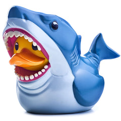 TUBBZ Jaws Bruce duck vinyl figure with display case for shelf display.