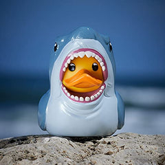 TUBBZ Jaws Bruce shark-duck hybrid supports playful shelf pose.