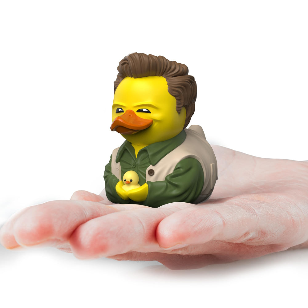 TUBBZ Mini Chandler Bing duck on display stand for compact charm.