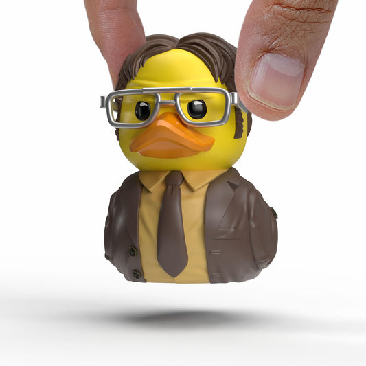 TUBBZ mini Dwight Schrute duck outside the bathtub, ideal desk or shelf decor.