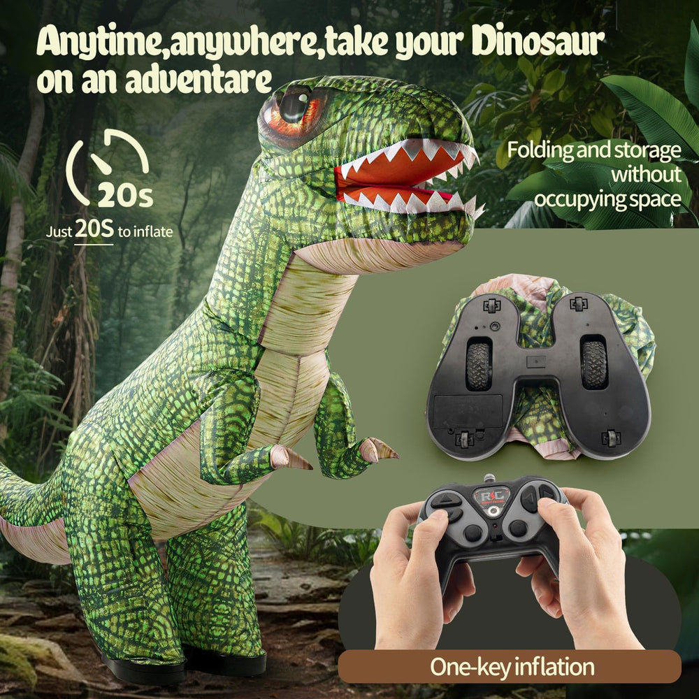 Tubokoro 2.4GHz RC dino moves forward, backward, and spins for dynamic play.
