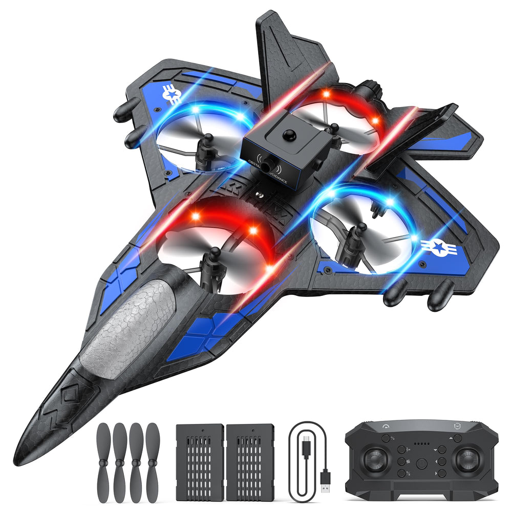 TUEESN RC Plane with LED night flight lights for dazzling skies.