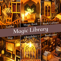 TuKIIE DIY Book Nook decor details add realistic tiny books and furniture.