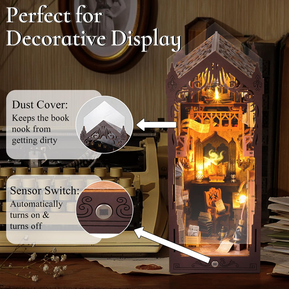 TuKIIE DIY Book Nook sensor light glows when approached for ambiance.