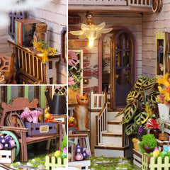 TuKIIE Miniature flowers and gardening tools decorate the scene