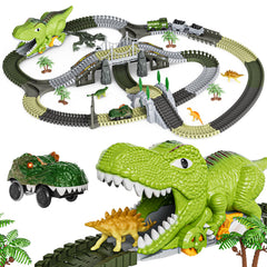 Tumama Kids dinosaur track assembly shows flexible connection points for creative layouts.