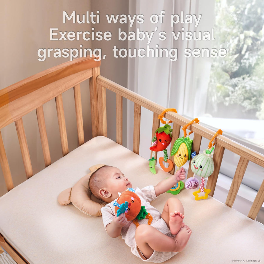 TUMAMA KIDS crib hanging setup shown with easy attachment for on-the-go play.