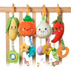 TUMAMA KIDS pumpkin plush toy for crib or stroller, boosting sensory engagement.