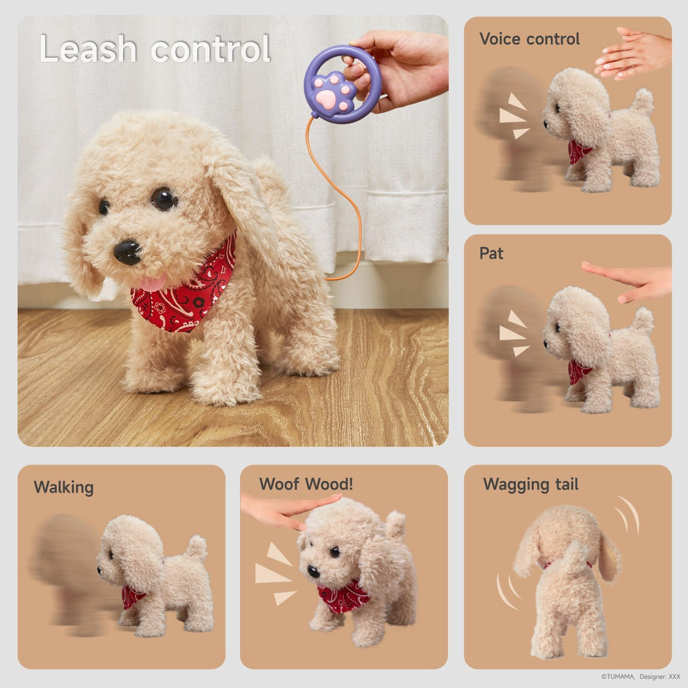 TUMAMA KIDS plush puppy head nods for lifelike interaction during playtime.