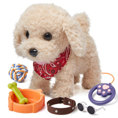 TUMAMA KIDS remote control plush puppy walks beside children, encouraging active play.