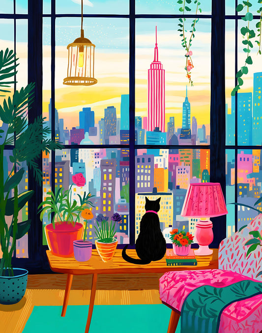 TUMBAUMBA puzzle featuring a black cat in New York, ideal for relaxing evenings.