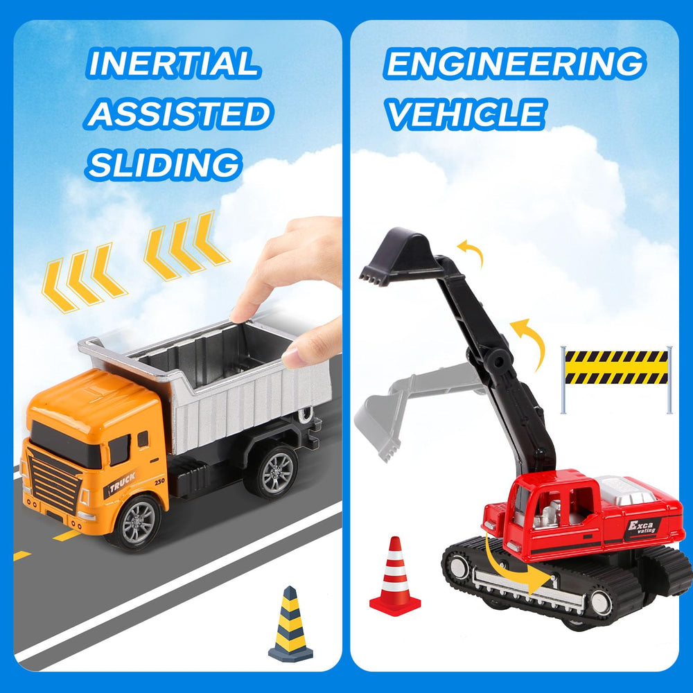Tunmiok 8-in-1 bulldozer pullback toy with smooth edges for safe hands.