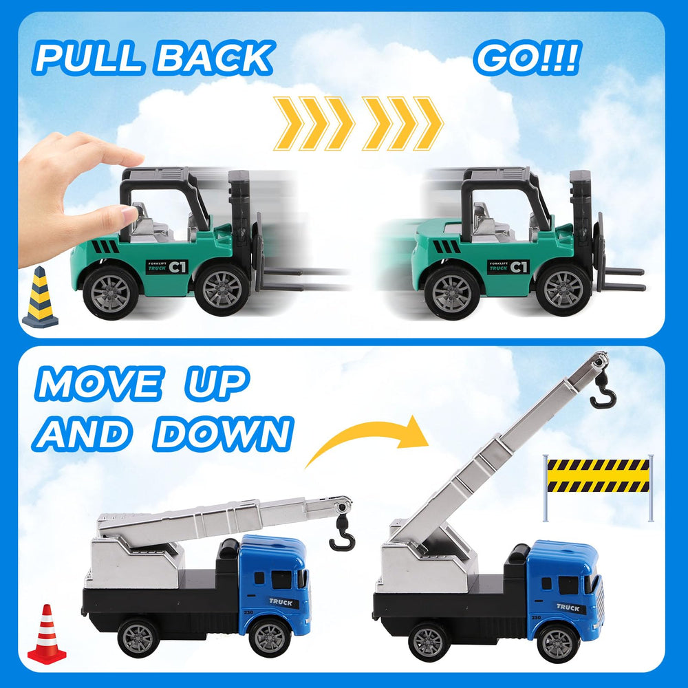 Tunmiok 8-in-1 roller pullback truck with quick action for pretend construction.