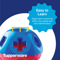 Tupperware Shape-O Sorter close-up shows smooth edges for toddler safety.
