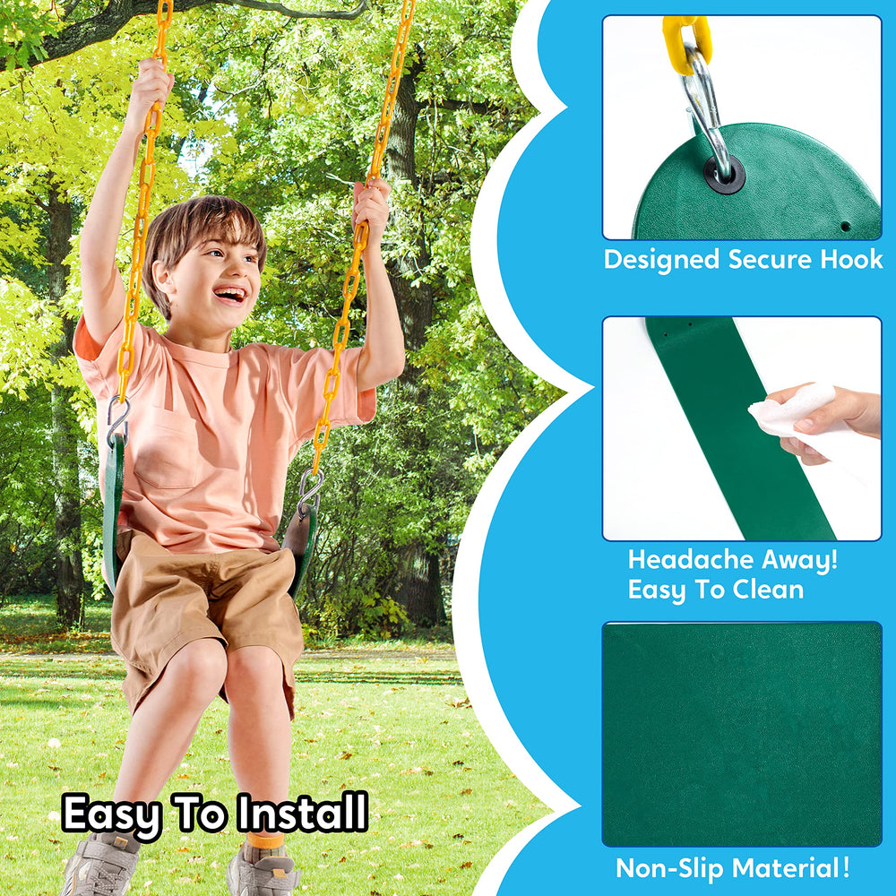 TURFEE swing set with included snap hooks for quick installation.
