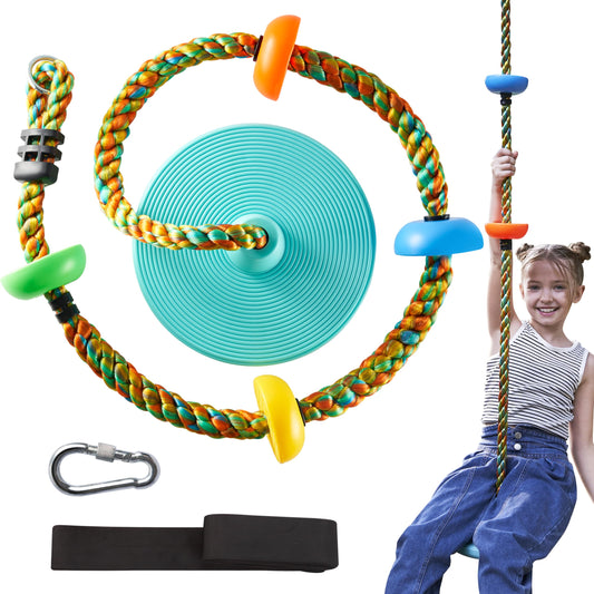 TURFEE blue disc seat tree swing for active outdoor play and balance