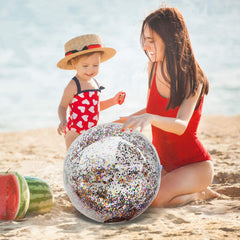 TURNMEON glitter beach ball in sunlit pool scene for photos.