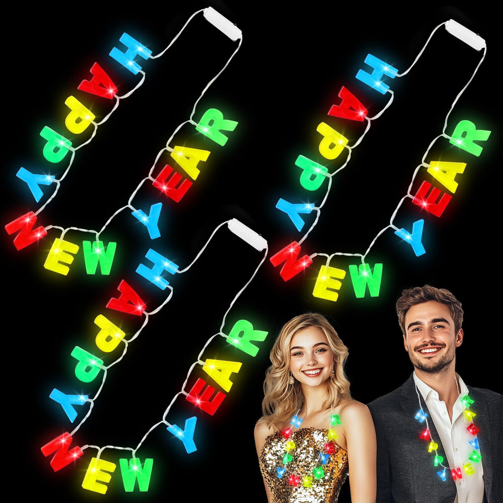 TurnMeOn 3-pack Happy New Year necklaces on display for festive outfits.