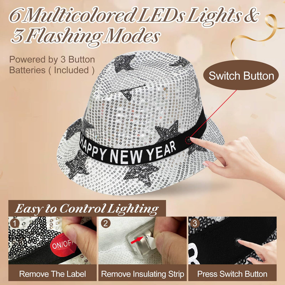 TURNMEON LED hat front view highlighting sequins and glow for photos