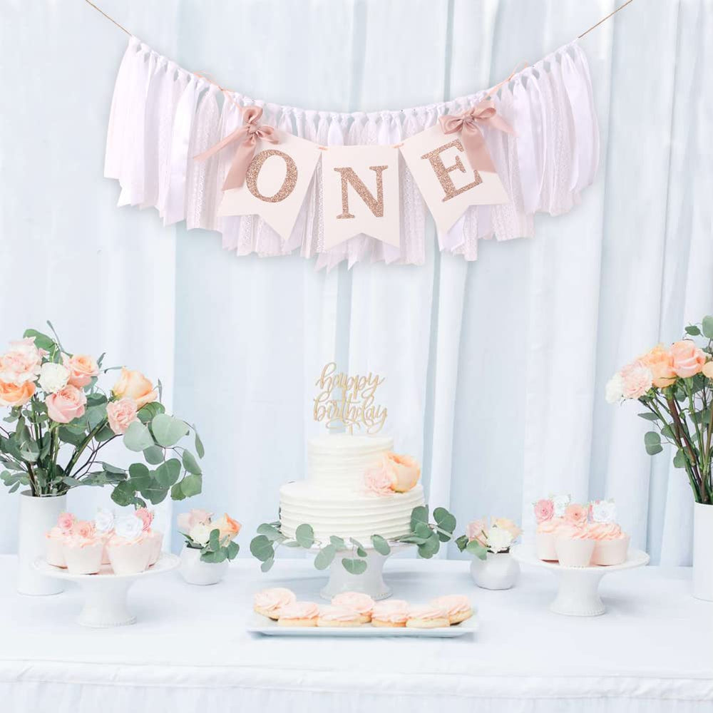 Tutotu 1st birthday banner rose gold blush white adds soft sparkle to photos
