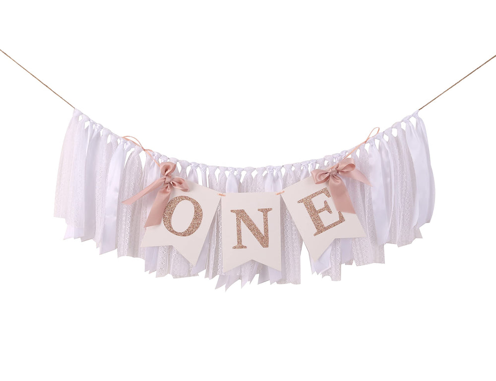 Tutotu banner rose gold blush white decor for chic 1st birthday party styling