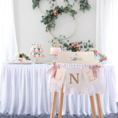 Tutotu highchair banner rose gold blush for a stylish focal point at a family celebration