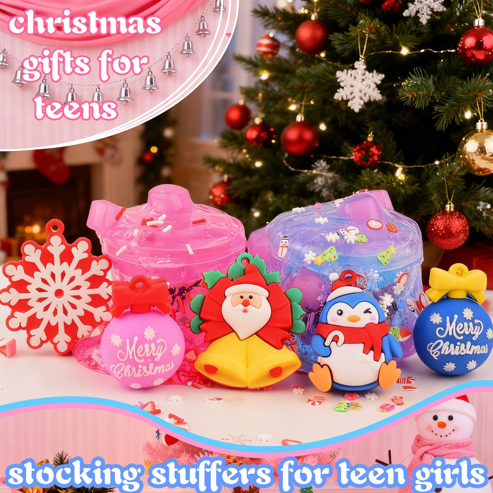 Tuupowana pink slime charms decorate festive slime for creative crafting.