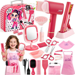 TUZT Hair Salon Toys in an open carry case for organized pretend styling.