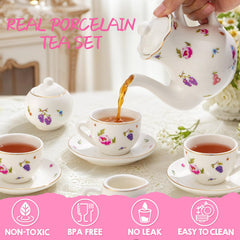 TUZT tea party set with golden rim cups adds a touch of elegance.
