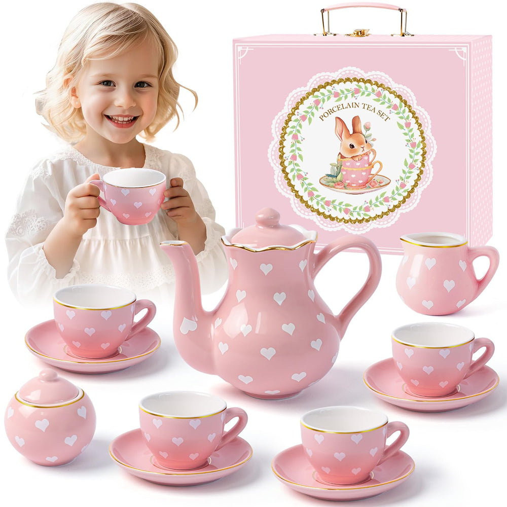 TUZT Tea Party Set pink heart teapot for imaginative play