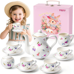 TUZT tea party teapot with lid, a delicate floral glaze for kid-friendly tea time.