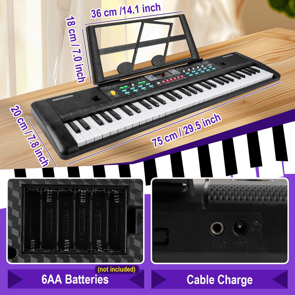 TWFRIC Kids 61-key piano battery compartment supports on-the-go use