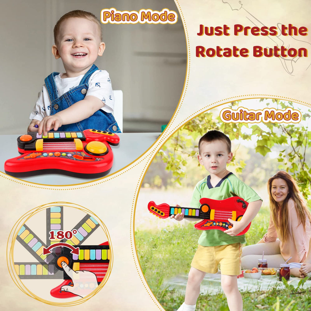 TWFRIC Kids Guitar 2in1 center crystal light lights up during play.