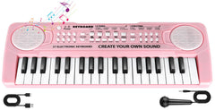 TWFRIC Kids Piano 37-key pink front view, compact and portable for learning