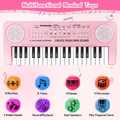 TWFRIC Kids Piano pink microphone image emphasizes interactive singing and recording fun