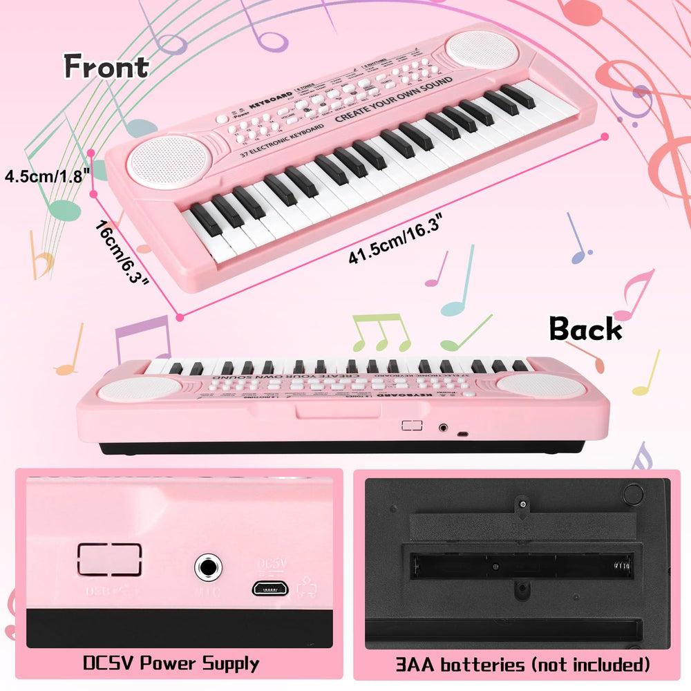 TWFRIC Kids Piano 37-key pink portable size for travel and at-home lessons