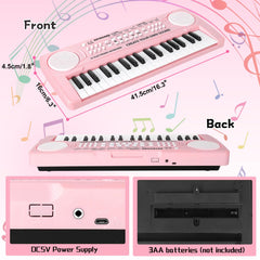 TWFRIC Kids Piano 37-key pink portable size for travel and at-home lessons