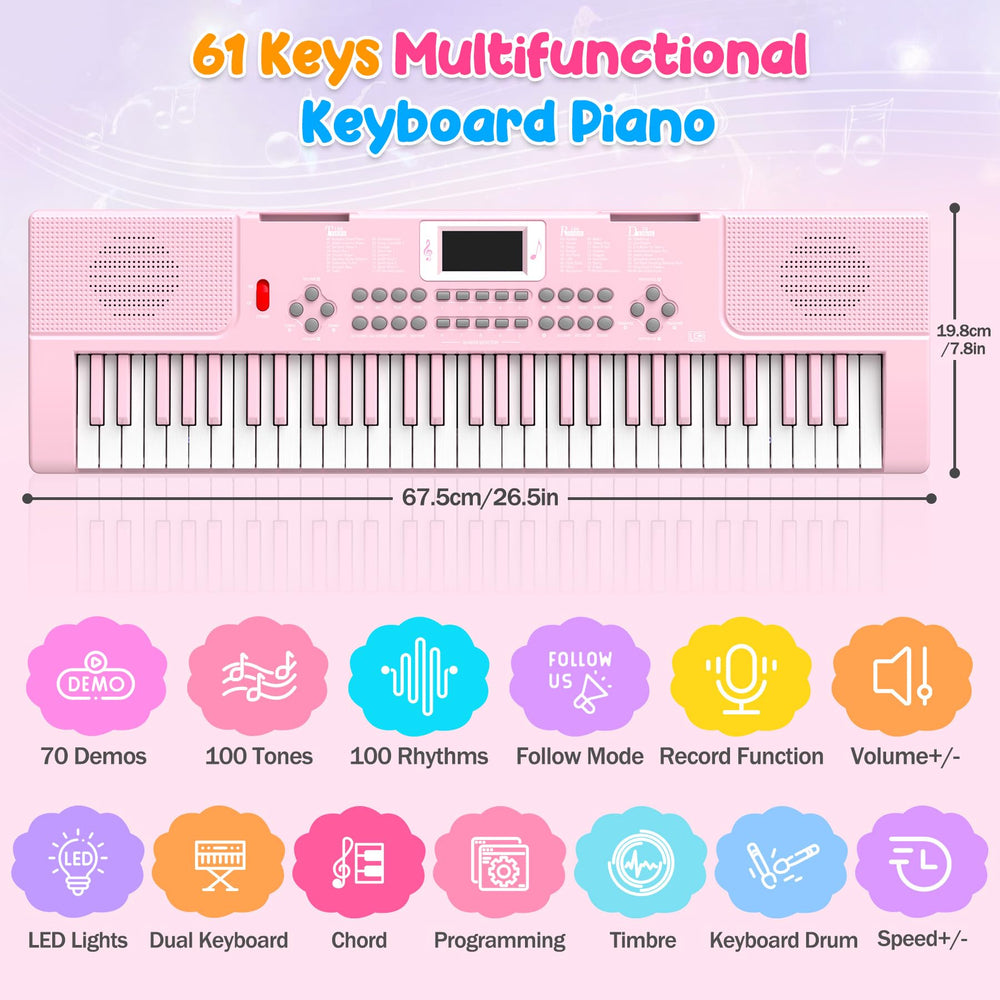 TWFRIC kids piano with light-up keys guiding practice