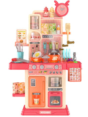 TWFRIC Play Kitchen red stove steam helps kids imagine cooking adventures at home.