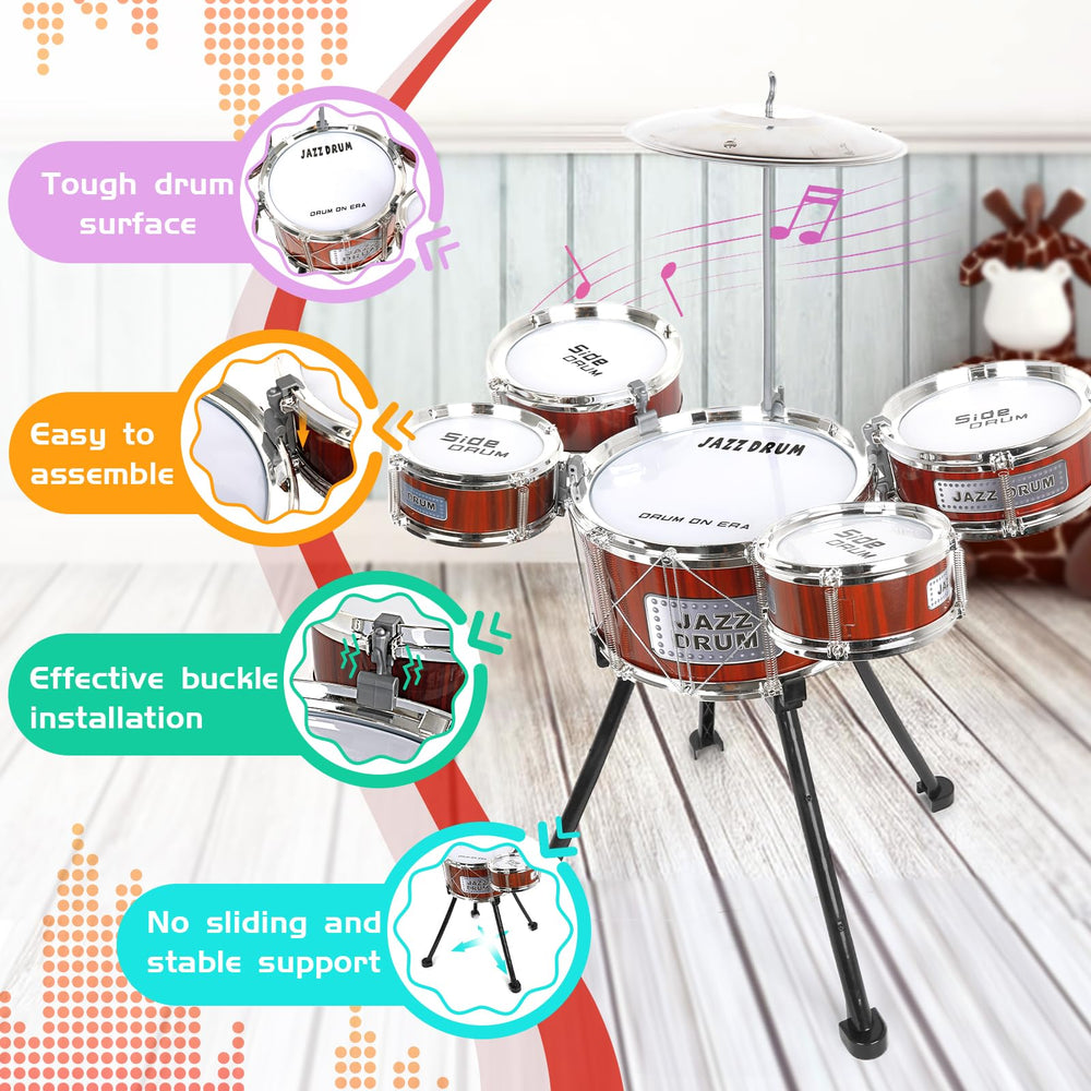 TWFRIC Toy Drum Kit child playing for imaginative rhythm and coordination development