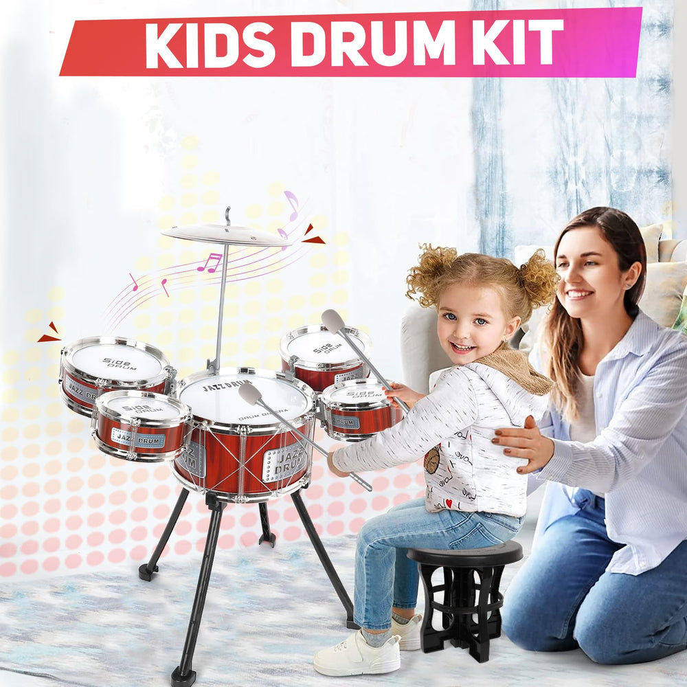 TWFRIC Toy Drum Kit cymbal close-up highlights print finish and sound-ready surface