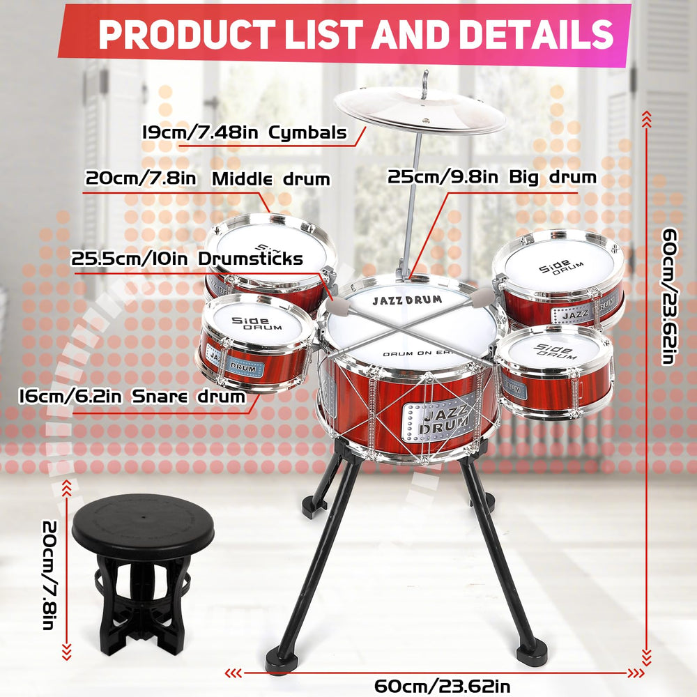 TWFRIC Toy Drum Kit five toms close-up showcases full mini drum set