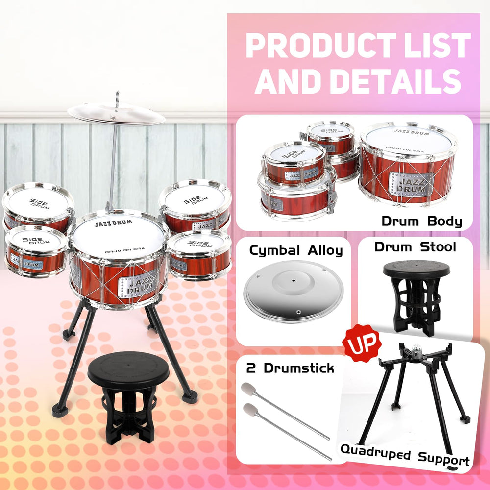 TWFRIC Toy Drum Kit stool and drums setup enabling comfortable practice